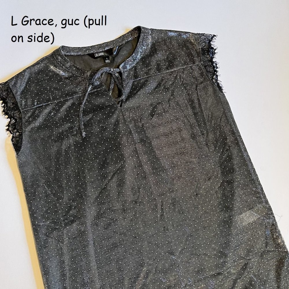 Large Lularoe Grace Elegant top, silver with gold beads